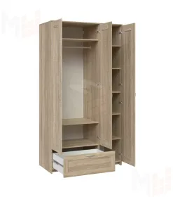 Шкаф Сириус 3 двери с зеркалом 1 ящик, сонома (высота 220 см)