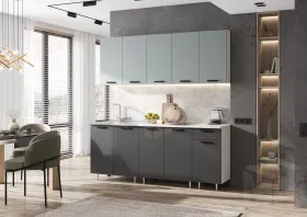 Кухня Рио New 2,0 (490) ЛДСП Сумеречный голубой/Графит, Белый (Антарес)