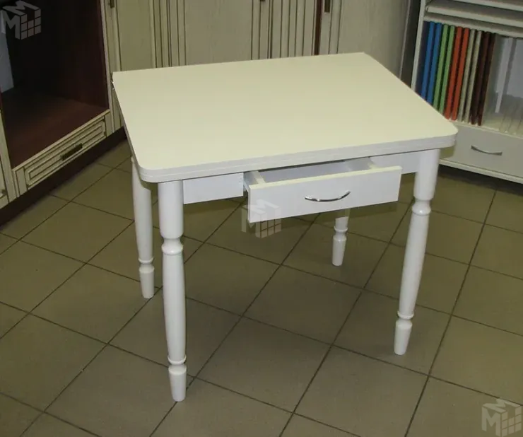 Стол Ломберный поворотно-раскладной с ящиком 800х600 (белый), ножки дерево