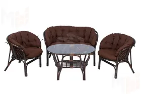 Комплект Багама с диваном и полными коричневыми подушками (стол овальный)