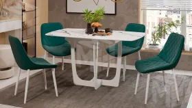 Стол обеденный Орфей Белый муар, Стекло глянцевое белый мрамор