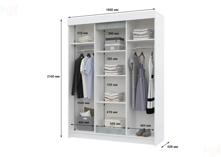 Шкаф-купе VICTOR с зеркалом (бетон/белый)