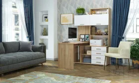 Компьютерный стол ПКС-11 Дуб Сонома - Белый глянец