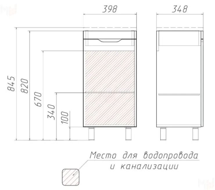 Тумба под умывальник "Andrea 40" 3D без ящика Домино