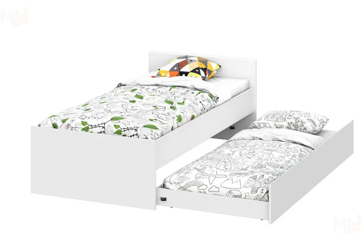 Кровать одинарная с выкатными ящиками  (0,9 x 2,0)  Токио Белый текстурный