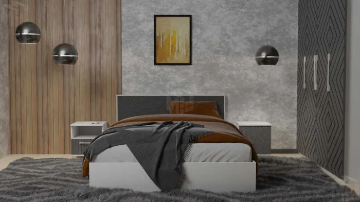 Кровать Копенгаген 1,4 (с настилом) (белый матовый/серый графит)