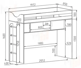 Кровать-чердак Фанки Кидз-22 + кровать 13/53СВ + стол письменный 13/58СВ