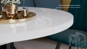 Стол обеденный раздвижной Стокгольм Тип 1  Черный муар, Стекло глянцевое белое