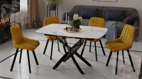 Стол обеденный раздвижной Манхеттен Т1 Черный муар, Стекло матовое белый мрамор