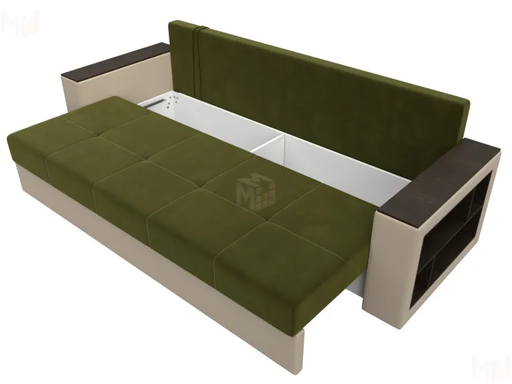 Диван прямой Дубай Лайт полки справа ( Зеленый\Бежевый )
