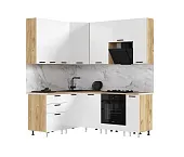 Кухня Рио New угловая 1,6*2,0/900 (490) Белый глянец, Дуб крафт (Дуб вотан)