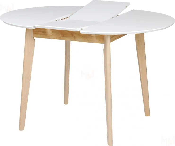 Обеденная группа стол раздвижной Норден D90 Белый/Натуральный и 2 стула Мэти Натуральный/Серый велюр