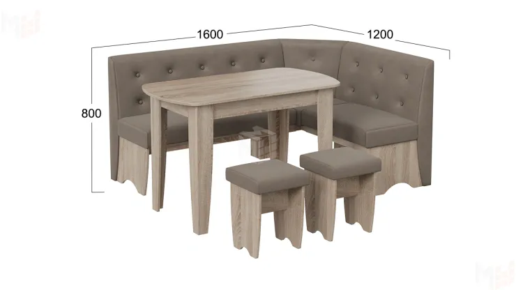 Кухонный уголок Барселона Дуб Сонома трюфель, Микровелюр Duna Stone