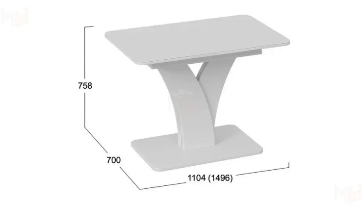 Стол обеденный раздвижной Люксембург Тип 2 Белый, Стекло белое матовое