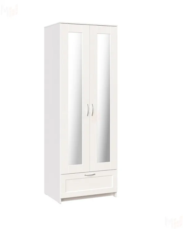 Шкаф Сириус 2 двери 1 ящик с зеркалами, белый (высота 220 см)