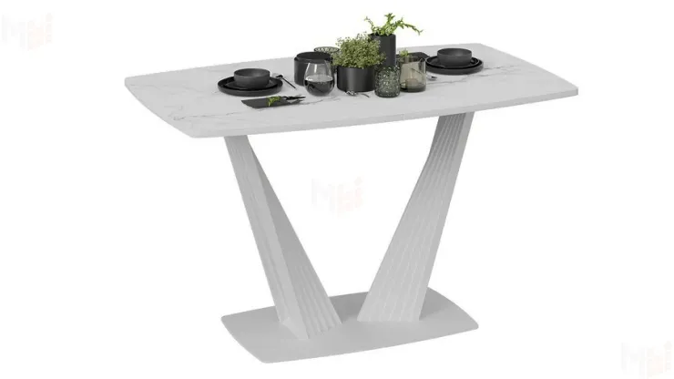 Стол раздвижной Фабио Тип 1 Белый матовый, Стекло матовое белый мрамор