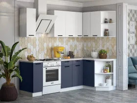 Кухня угловая Техно New 1,7*1,3 Белый софт/Ультрамарин софт