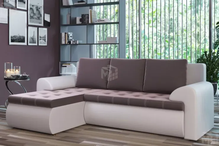 Угловой диван Ванкувер (левый)  Белый, Коричневый