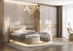 Роджина Кровать парящая 1,6м с ПМ с подсветкой (Кашемир/Дуб Крафт серый, Дуб Крафт серый)