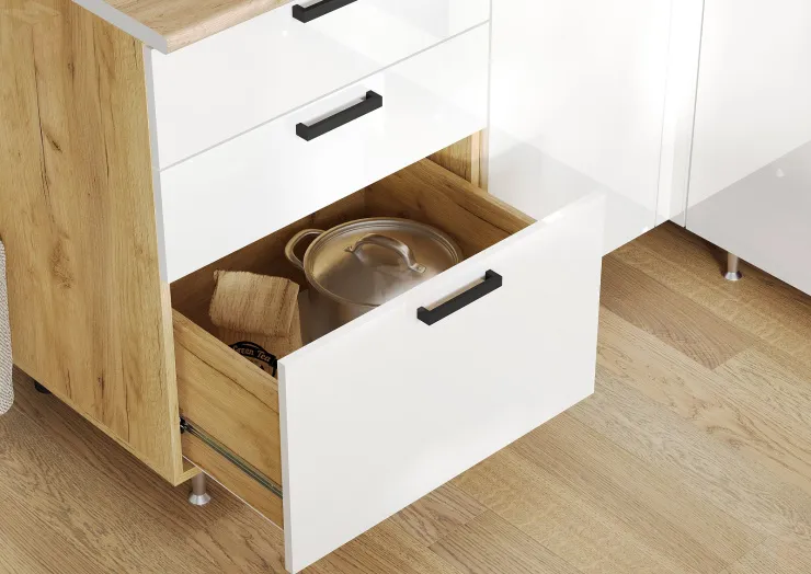 Кухня Рио New угловая 1,6*2,0/900 (490) Белый глянец, Дуб крафт (Дуб вотан)