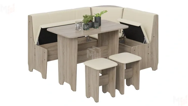 Кухонный уголок Техас Исп.1 Дуб Сонома трюфель, Экокожа бежевая