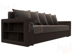 Диван прямой Дубай Лайт полки слева ( Коричневый\Коричневый )