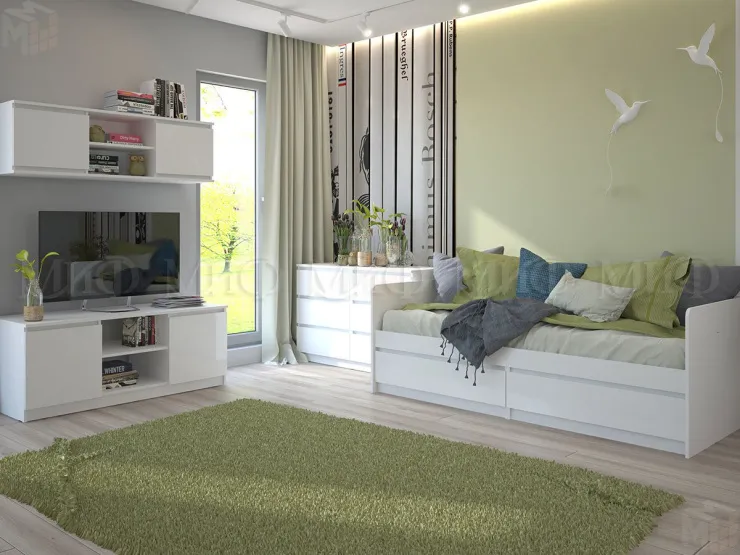 Детская кровать Челси 0,8 белый/белый глянец