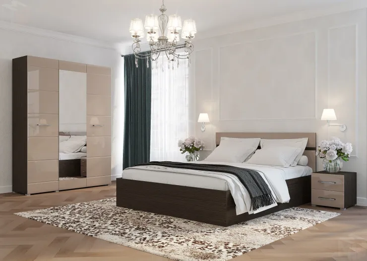 Кровать Ненси 1,4 с основанием (венге/капучино глянец)