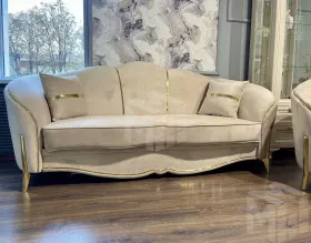 Диван Лара 3х местный бежевый золото
