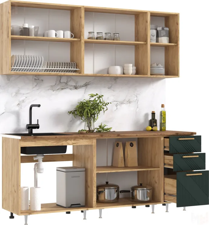   Кухня Ирис 2,0м (490) (Браш Мени Грин, Дуб Крафт (Дуб вотан))