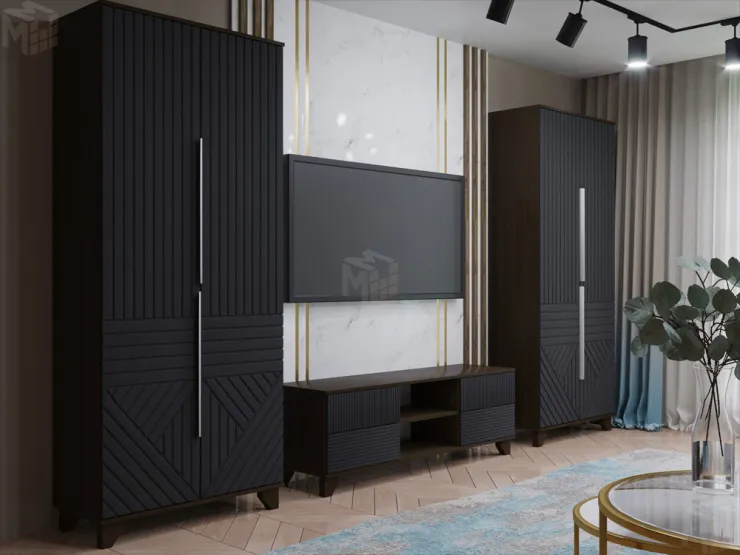 Гостиная Копенгаген венге/черный матовый вариант 4