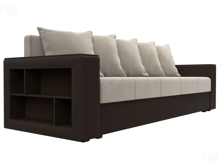 Диван прямой Дубай Лайт полки слева ( Бежевый\Коричневый )