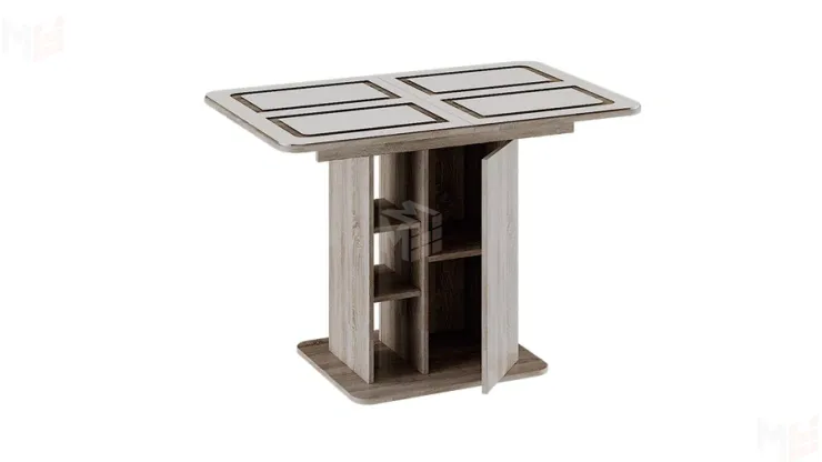 Стол раздвижной Мюнхен Тип 1 Дуб Сонома трюфель, Стекло бежевое с рисунком