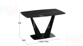 Стол раздвижной Фабио Тип 1 Черный муар, Стекло матовое черный мрамор