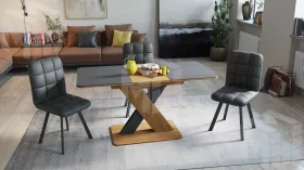 Стол обеденный раздвижной Люксембург Тип 1 Дуб Крафт золотой, Серый, Стекло серое матовое