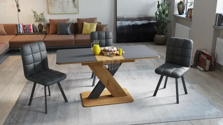 Стол обеденный раздвижной Люксембург Тип 1 Дуб Крафт золотой, Серый, Стекло серое матовое