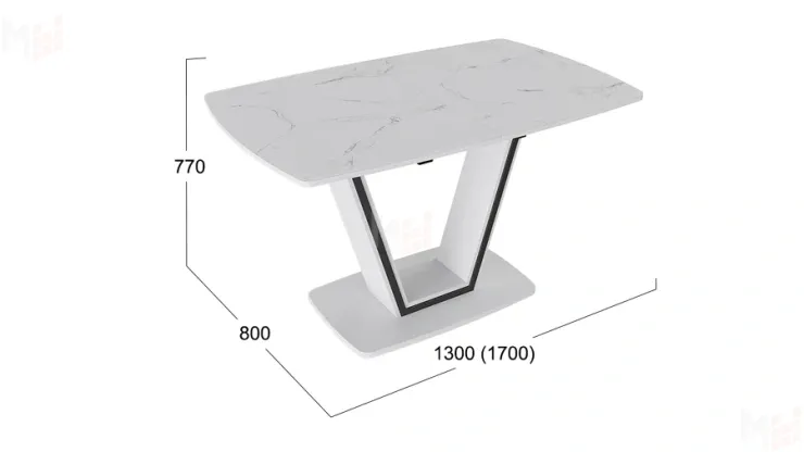 Стол обеденный Дели Тип 1 Белый глянец, Стекло матовое белый мрамор