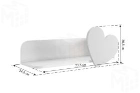 Полка навесная Сердечко белое дерево/пудра розовая