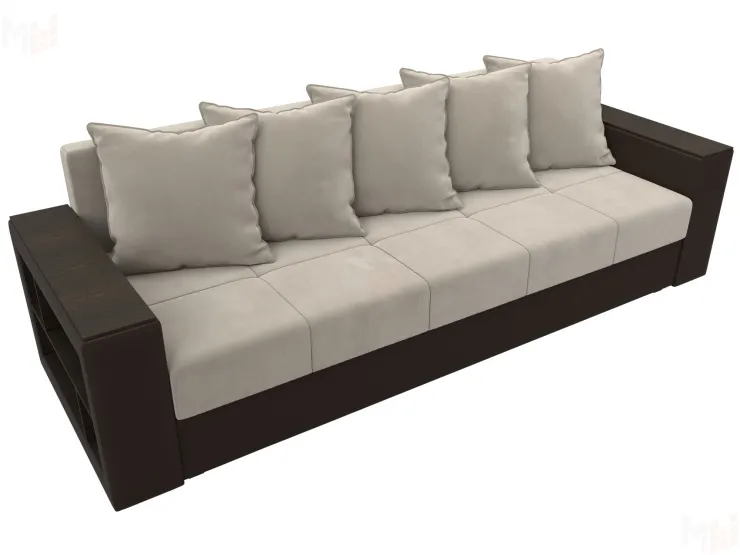 Диван прямой Дубай Лайт полки слева ( Бежевый\Коричневый )