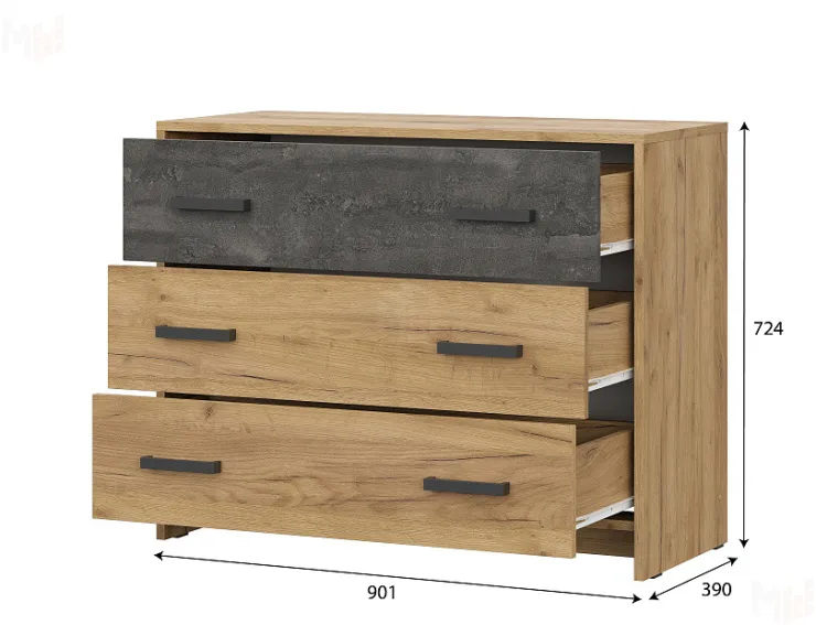  Комод 3 ящика  МСП 1 Серия 2 Дуб Золотой/Камень Темный