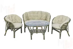 Комплект Багама с диваном и полными бежевыми подушками (стол овальный)