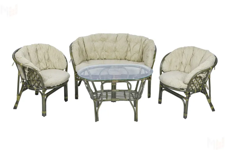 Комплект Багама с диваном и полными бежевыми подушками (стол овальный)