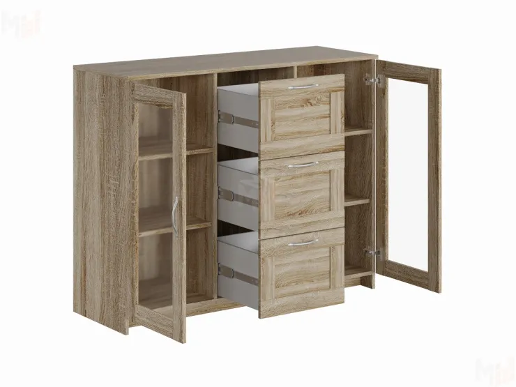 Тумба Сириус 2 двери со стеклом и 3 ящика 117*95 белый