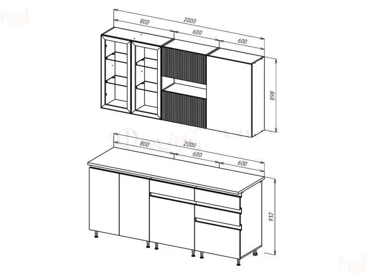 Кухонный гарнитур Техно-6 2,0 (атлантик софт/графит софт)