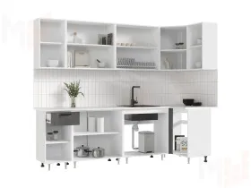 Кухня Рио New угловая 2,6*1,0 м (490) Бетон темный/бетон светлый, Белый (Антарес)