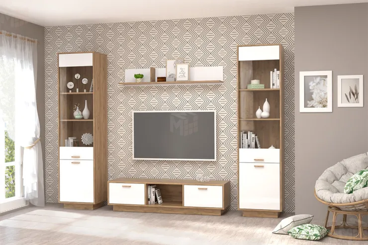 Модульная гостиная Эго Дуб Крафт/Белый Глянец Вариант 9