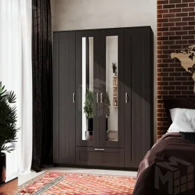 2.02.01.520.5 СИРИУС шкаф 4 двери и 1 ящик 156х59х220 Дуб Венге RU (с 2 зеркалами)