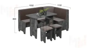 Кухонный уголок Техас Исп.1 Ателье темный, Экокожа коричневая