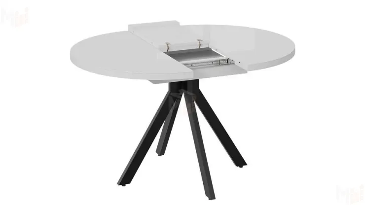 Стол обеденный раздвижной Стокгольм Тип 1  Черный муар, Стекло глянцевое белое