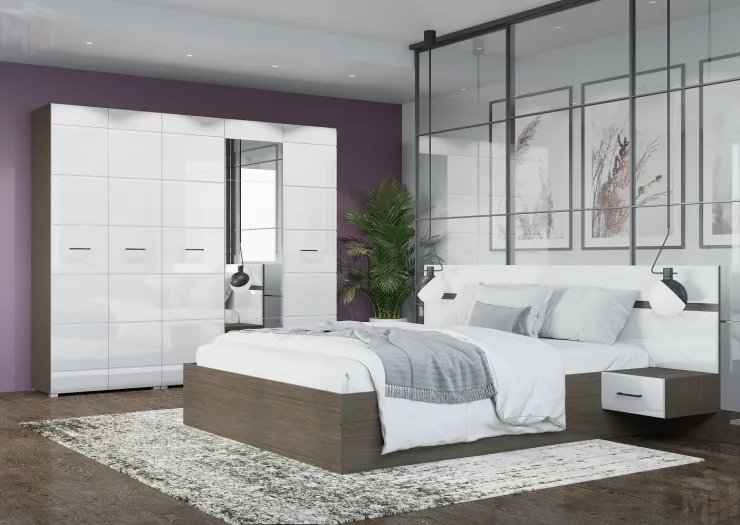 Кровать Ненси 1,4 с основанием (венге/белый глянец)